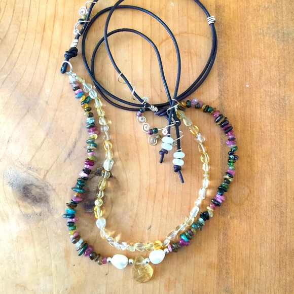 Citrine Tourmaline Pearl Silver Necklace - Picture 3 of 8